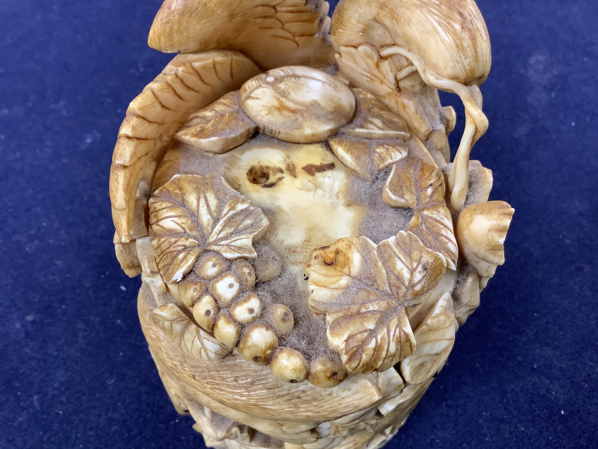 A Japanese ivory box carved with an eagle, frog and squirrels, Meijii period